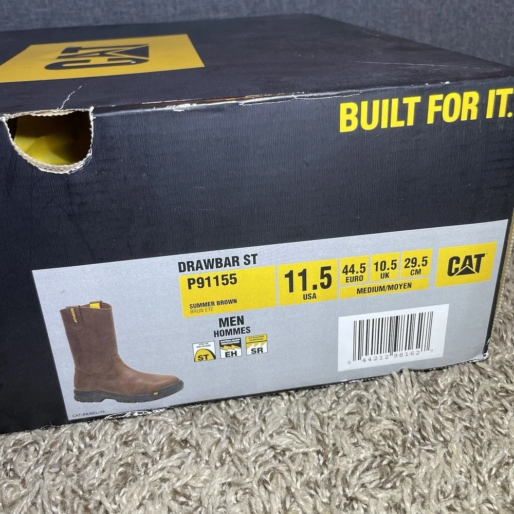 Caterpillar Drawbar Pull-On Steel Toe Work Boots Men's Size 11.5 Brown NEW